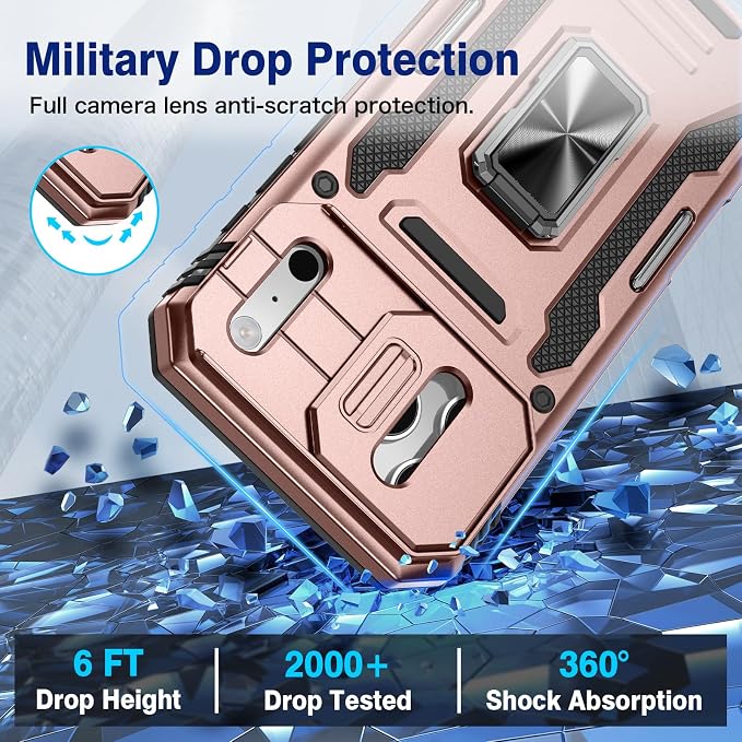 VEGO for iPhone 17 Pro Max Case with Slide Camera Cover and Kickstand | Privacy Screen Protector & Ring Kickstand Military Grade Protection Cover for iPhone 17 ProMax - Rose Gold - Image 6