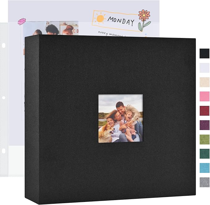 Mublalbum 12x12 Inch 3 Ring DIY Scrapbook Photo Album 80 Pages, Black | 3 Ring Binder Scrapbook, Linen Cover, 40 Plastic Sleeves 80 Pages, Memory Book for Wedding, Baby, Family, DIY Projects by Mublalbum