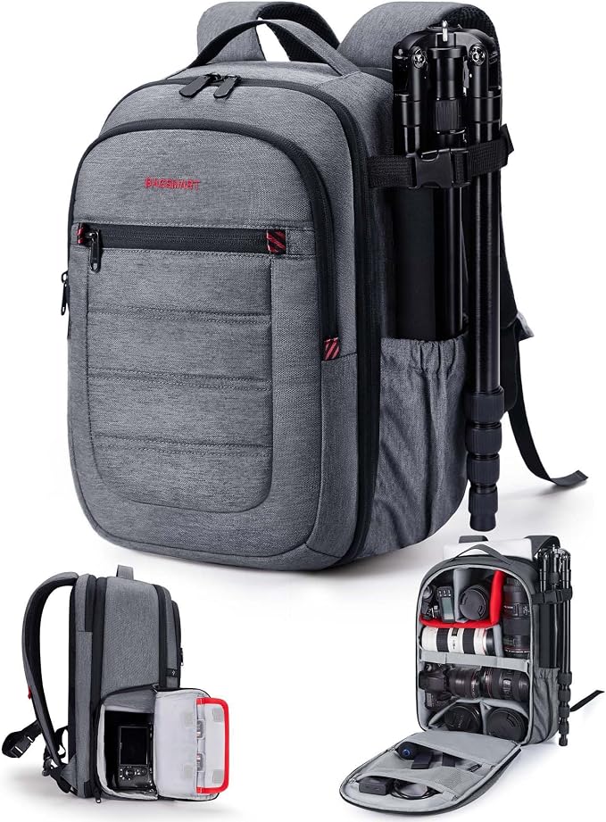 BAGSMART Camera Bag for DSLR, Waterproof Camera Backpacks for Photographers, Camera Case with Laptop Compartment-15.6" Grey - Image 8