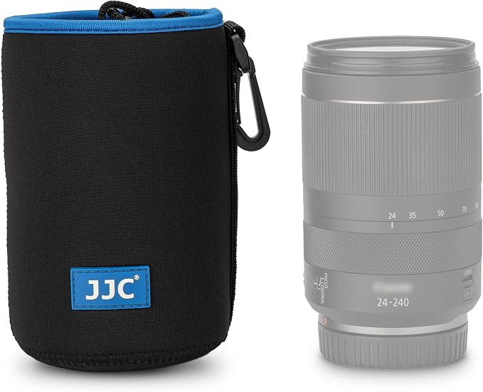JJC Neoprene Camera Lens Pouch Case, Drawstring Bag for Lens up to 3.5x6.7" | Water-Resistant, Soft Padded, with Carabiner, Compatible with Canon EF 24-70mm f/2.8L, EF 85mm f/1.2L II, Sigma 70-300mm by JJC