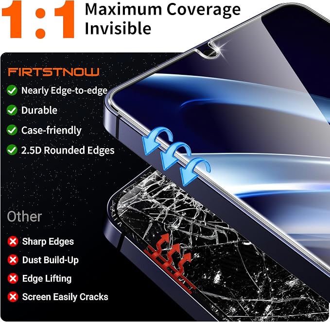 letosan 3 Pack for Samsung Galaxy S26 Ultra Screen Protector Tempered Glass + 2 Sets Camera Lens Protector, Military Grade Shatterproof, 9H+ Hardness, Auto Alignment Frame 6.9 Inch - Image 5