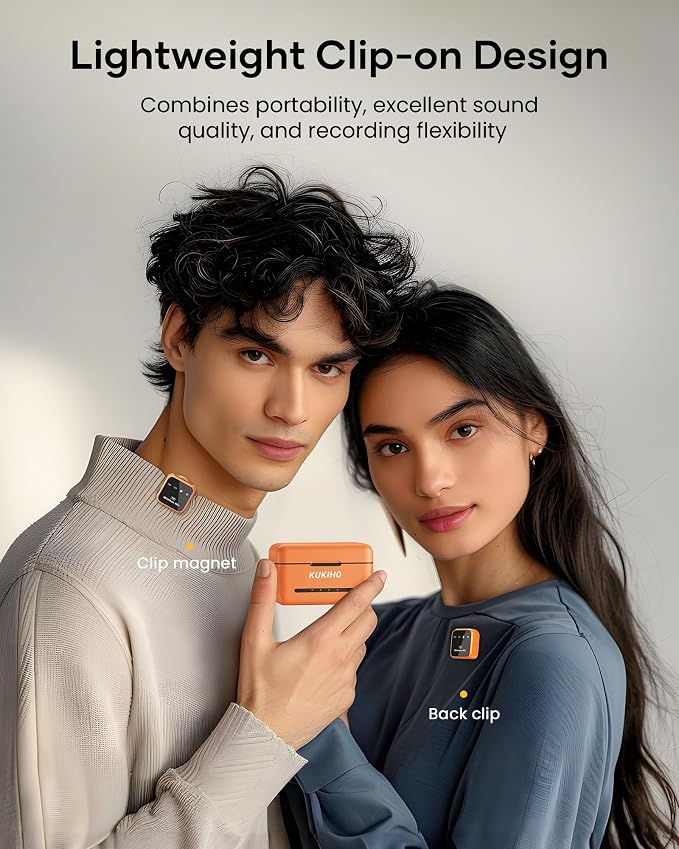 Wireless Lavalier Microphone for iPhone iPad Android with Charging Case 80h Battery Life, Noise Cancellation, 164ft Range Plug-Play Clip On Lapel Mic for YouTube, Video Recording, Vlog (Orange - Image 4
