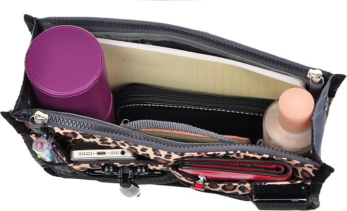 Vercord Purse Organizer Insert for Handbags Bag Organizers Inside Tote Pocketbook Women Nurse Nylon 13 Pockets Leopard Large - Image 5