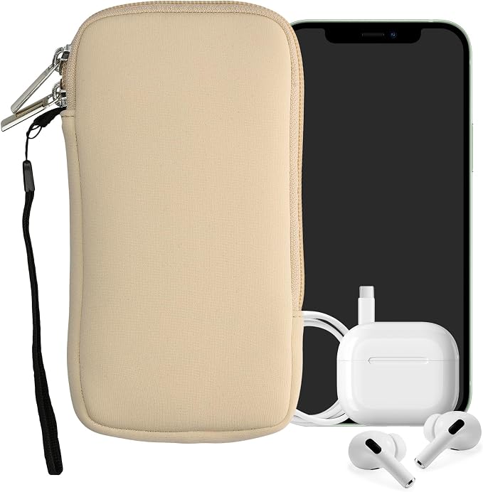 kwmobile Universal Phone Pouch Size XXL - 7" - Neoprene Smartphone Pouch with Zip - Water-Repellent Mobile Phone Case - Sleeve in Cream - Image 8