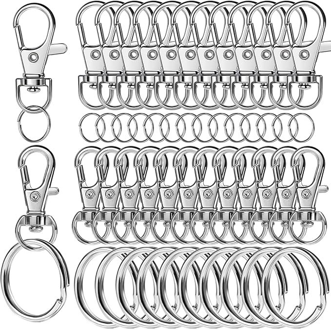 LEOBRO 60 PCS Swivel Snap Hooks and Key Rings, Keychain Clips and Key Chain Rings, Metal Split Rings, Keychain Making Kit, for Key, Key Chains, Jewelry Making, Crafts, Silver by LEOBRO