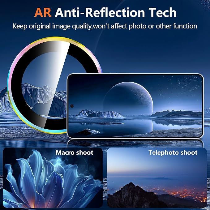 for Samsung Galaxy S26 Ultra Camera Lens Protector, Individual Metal Ring Tempered Glass Lens Cover, [Strong Adsorption] Scratch Resistant Ultra-Thin HD Clear Lens Cover, 1 Set-Colorful Ring - Image 3