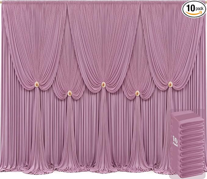 10 Panels Dusty Pink Backdrop Curtains for Wedding Party Wrinkle Free Backdrops Curtain Drapes Fabric Decorations Photo Back Drop Cloth for Baby Shower Photography Stage Reception 50ft(W) x 12ft(H) by Tao-GePartyDecorations