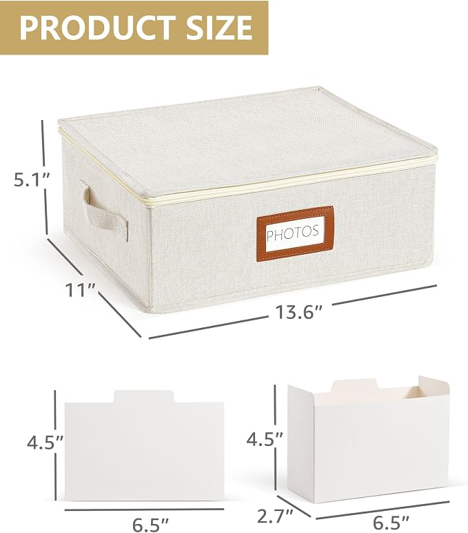HULISEN Photo Storage Box, Photo Organizer for 2000 4x6 Pictures, Beige | Linen Keepsake Box with Zipper Lid & 8 Dividers, Label Cards Included, Mesh Pocket for Larger Prints, Family Memory Storage - Image 4