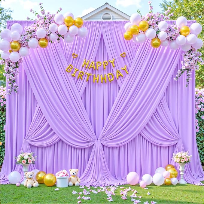 10x10 Lavender Backdrop Curtain for Parties Wedding Wrinkle Free Light Purple Photo Curtains Backdrop Drapes Fabric Decoration for Baby Shower Photoshoot 5ft x 10ft,2 Panels - Image 8