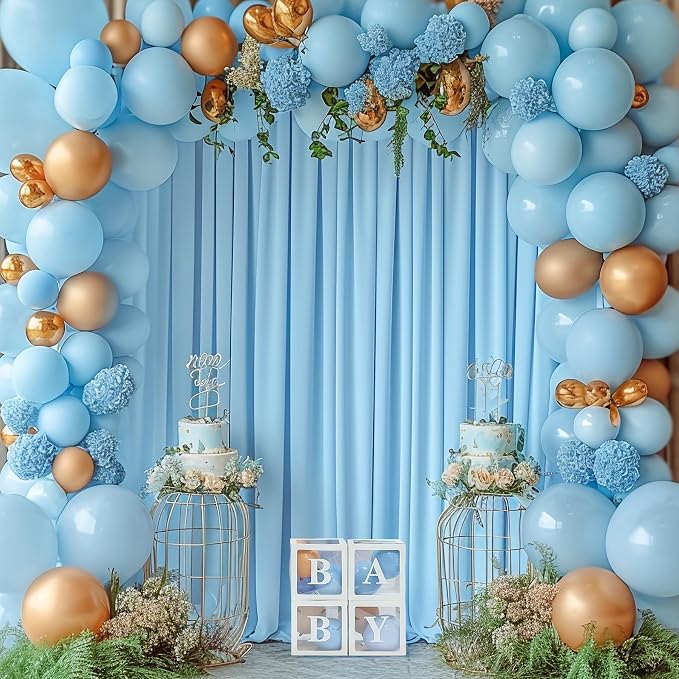 Blue Backdrop Curtains 2 Panels - Wrinkle-Free Light Blue Curtains Polyester Photography Drapes Photo Background for Baby Shower Birthday Party Decorations- 8 X10FT (Blue) - Image 3