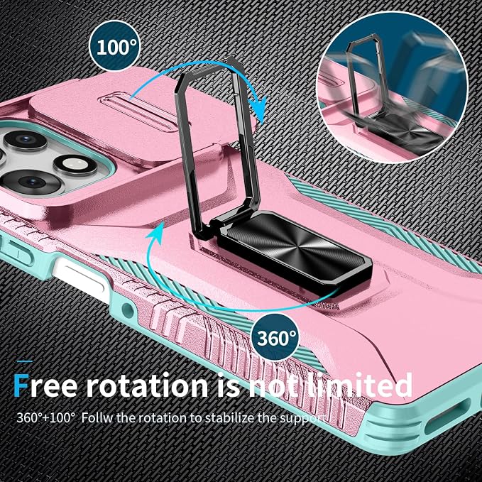 for Moto G Play 5G 2025 Case with Sliding Camera Lens Cover,HD Screen Protector,360° Rotating Ring Kickstand,AYMECL Military-Grade Shockproof Protective Cover for Motorola G Power 2025,Pink+Turquoise - Image 5