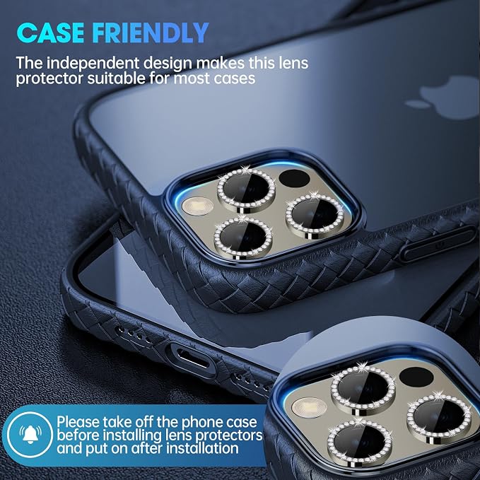 for iPhone 15 Pro/15 Pro Max Camera Lens Protector Diamond, Gray | Individual Metal, 9H Hardness, Scratch Resistant, Shockproof, Drop Protection, Case Friendly, Stylish Accessories - Image 6