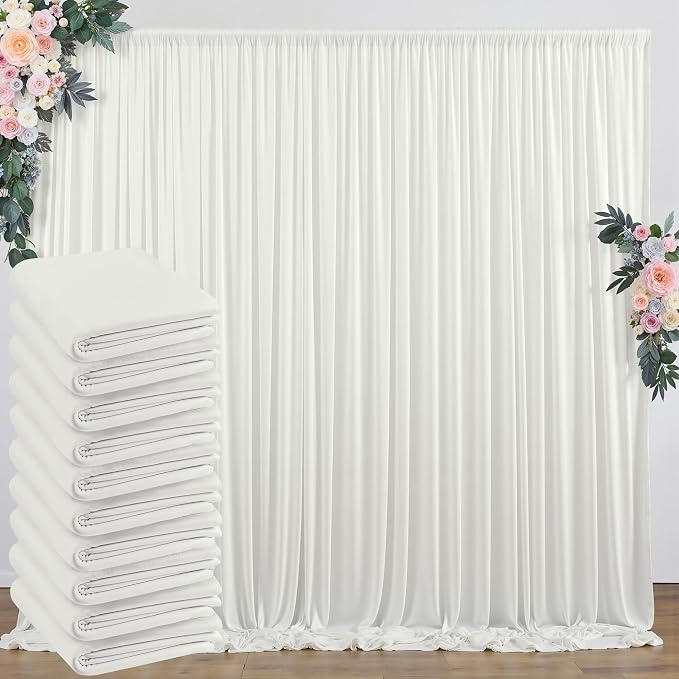 50 ft x 10 ft Wrinkle Free Ivory Backdrop Curtain for Wedding Parties, Fabric Ivory Photo Backdrop Drapes 10 Panels 5x10ft for Baby Shower Photoshoot Engagement Birthday Party Photography Background by Outpain