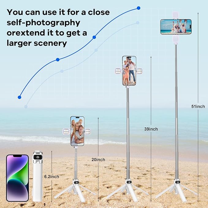Mini Phone Tripod Stand,MQOUNY 38" Phone Tripod &Selfie Stick with Wireless Rechargeable Remote & Removable Light, Extendable Tripod Stand 360 Rotation Compatible with Phone&Android Samsung (White) - Image 4