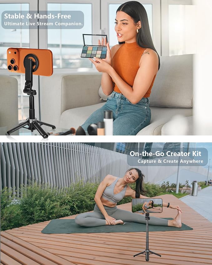 Tripod for iPhone, 3-in-1 Magnetic Pocket Selfie Stick Tripod with Remote, 360° Rotation Portable Cell Phone Tripod Stand, Extendable Mini Tripod for iPhone Magsafe (Magnetic Mount) - Image 9