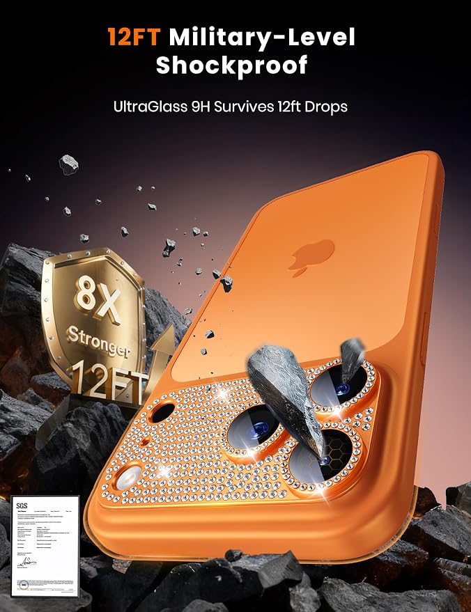 Hoerrye for iPhone 17 Pro Max Camera Lens Protector - Bling Diamond | Military Grade Protection, Keep Lens Original Design, 9H Tempered Glass Camera Cover Screen Protector - Image 5