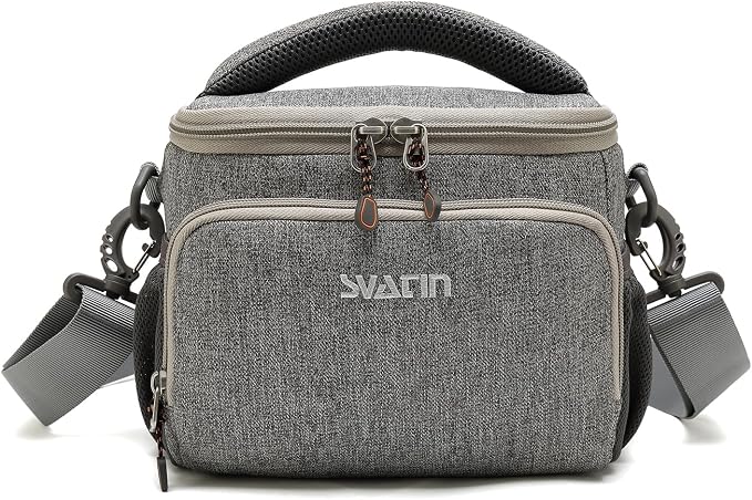 Camera Shoulder Bag,Small Gray Shockproof Canvas SLR/DSLR Mirrorless Crossbody Lens Case Purse,Compact Storage Messenger Bag for Sony A7,for Canon R Series(S) by svatin