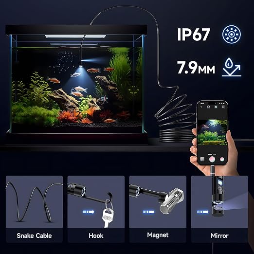 [Dual-Lens] Endoscope Camera with Light, 1920P HD Borescope with 8+1 Adjustable LED Lights, IP67 Waterproof 16.5FT Semi-Rigid Snake Cord Inspection Camera for iPhone, iPad and Android Phone (Type C) - Image 4