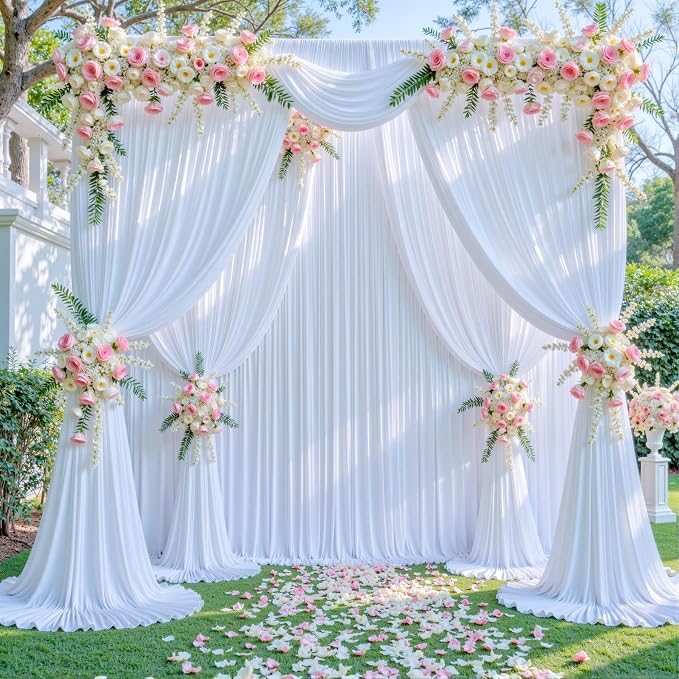 10 Panels White Backdrop Curtain for Parties Wedding Wrinkle Free White Photo Curtains Backdrops Drapes Fabric Decoration for Baby Shower Birthday Party 50ft(W) x 10ft(H) - Image 4