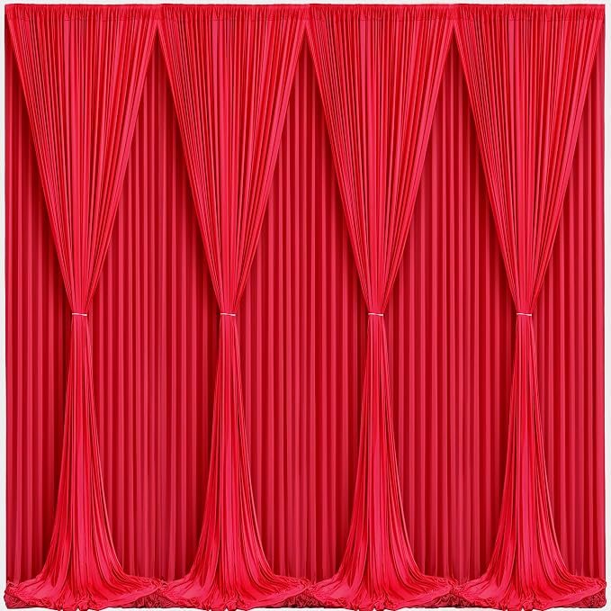 Red Backdrop Curtains 8 Panels-Wrinkle-Free Polyester Photography Drapes Party Photo Backgrounds for Wedding Christmas Photo Backdrops- 32 X10FT (Red) - Image 3