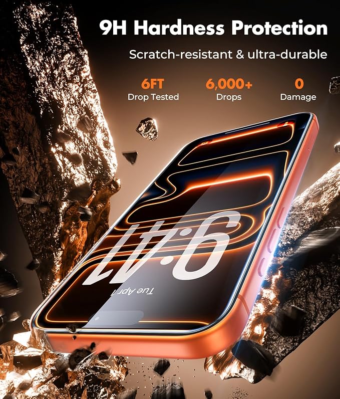 UNBREAKcable iPhone 17 Pro Screen Protector & Camera Lens Protector | Upgraded Dual-Tempered Glass with Military-Grade 9H Hardness, 3-Pack,HD Clarity, Anti-Fingerprint, Case Friendly, Fits 6.3'' - Image 3