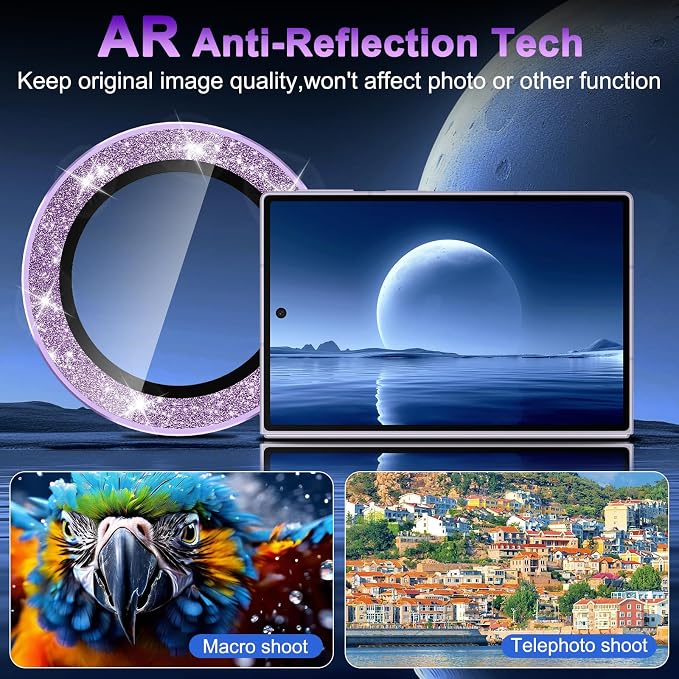 Meshine for Samsung Galaxy Z Fold 8 Camera Lens Protector,Scratch Proof,Strong Adsorption,9H Hardness with Metal Ring Camera Cover,Ultra Thin Case Friendly,Accessories Lens Protector,Glitter Purple - Image 4