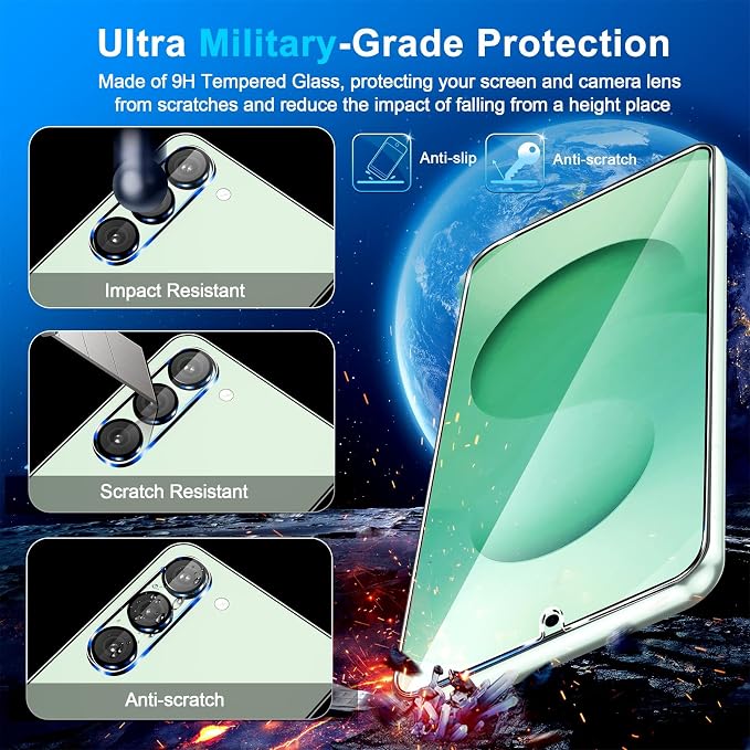 firtstnow 3 Pack for Samsung Galaxy S25 Plus Screen Protector Tempered Glass + 3 Pack Camera Lens Protector, Military Grade Shatterproof, 9H Hardness, Fingerprint Unlock, Case Friendly 6.7 Inch - Image 5