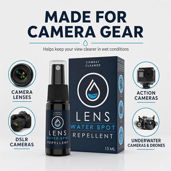 Combat Cleaner Camera Lens Cleaner with Microfiber Cloth, Camera Care Kit | Water Spot Repellent Camera Lens and Optical Cleaning Solution for Coated Lenses, Binoculars, Scopes, Camera, Glasses, Screen - Image 7