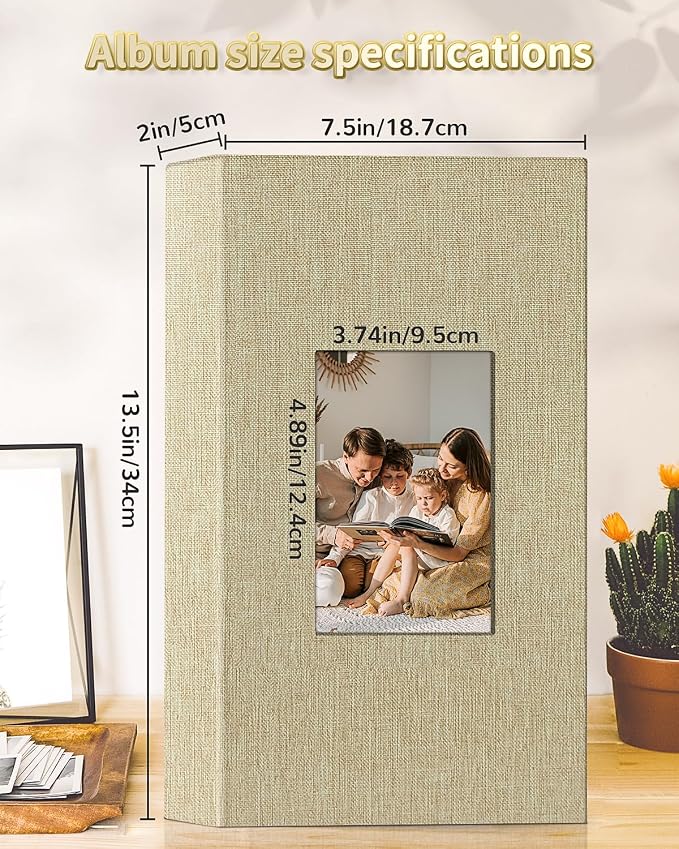 Artfeel Photo Album 4x6 with 300 Pockets,Slip-in Picture Albums,Linen Cover Memory Book with Front Window,White Page Vertical Photo Book for Wedding,Family,Anniversare,Baby,Vacation - Image 3