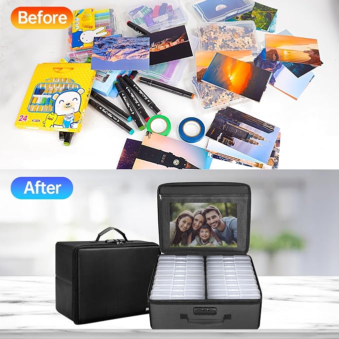 ENGPOW Photo Storage Box with 18 Inner 4" x 6" Photo Case(Clear), Fireproof Photo Organizer with Lock, Collapsible Portable Acid-Free Photo Keeper Craft Storage with Handles for Home, Office, travel - Image 8
