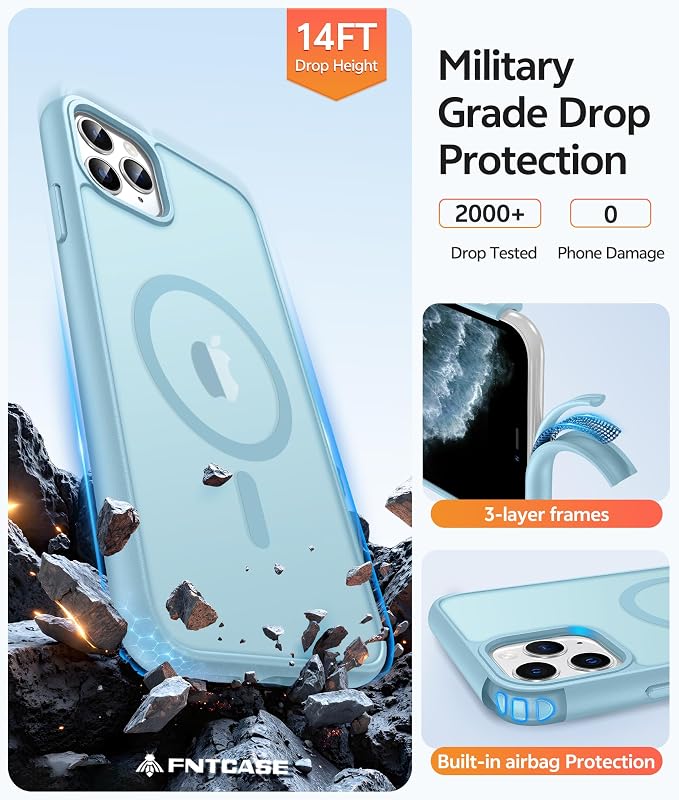 FNTCASE for iPhone 11 Pro Case, Fit for Magsafe, Translucent Matte Back | Magnetic Phone Cases, 14FT Military Grade Drop Protection, Shockproof Bumper, Slim Protective Cover, Teal - Image 5