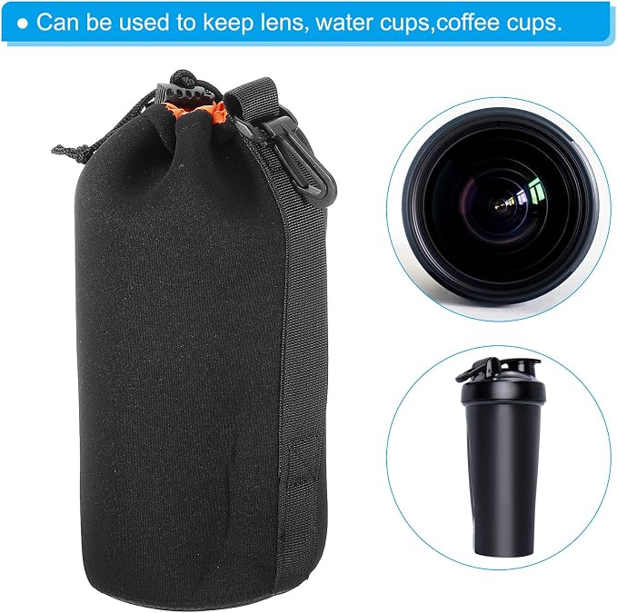 PATIKIL Camera Lens Bag, 2 Pcs 3.7" ID x 9.8" H Drawstring Lens Pouch with Thick Protective Neoprene, Lens Case for DSLR Camera Lens, Water Coffee Cups Black, Orange - Image 6