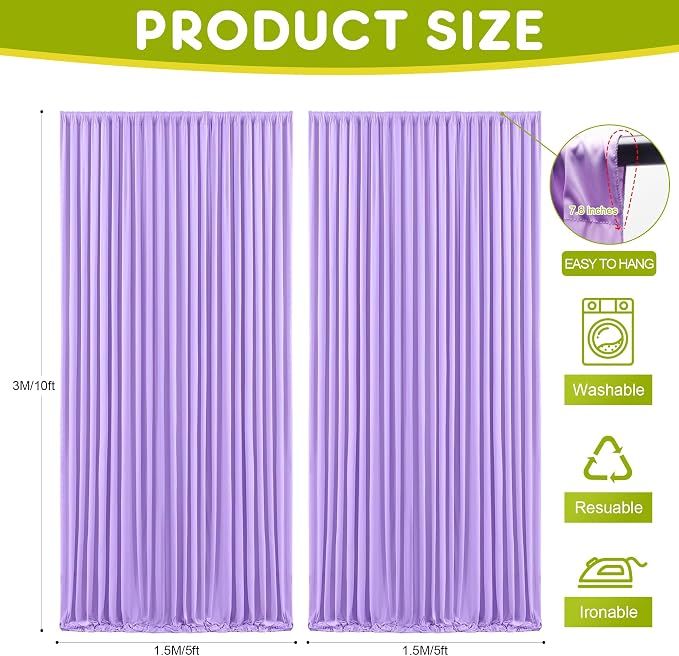 Lavender Purple Backdrop Curtain for Parties Backdrop Drape 10x10FT | Wrinkle Free Polyester Curtain Backdrop Draping Fabric for Backdrop Photoshoot Birthday Party Background,2 Panel 5x10FT - Image 2
