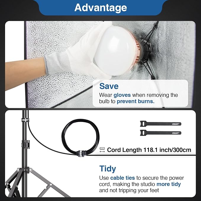 EMART Softbox Lighting Kit 135W 16"x16" Softbox for Photography Light 2Pack | 3000K-6500K LED Bulbs with Remote, 65" Tripod, Professional Photography Lighting for Studio Lights, Portrait, Video Recording - Image 7