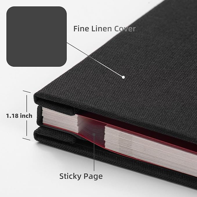 HoneyTolly Large Photo Album Self Adhesive with Picture Display Window, DIY Scrapbook Album for 4x6 8x10 Pictures, 40 Pages Linen Cover Memory Book with Scraper and Metallic Pen(Black) - Image 6