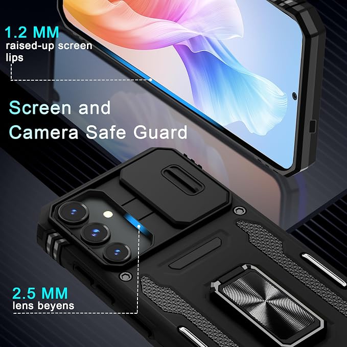 DEERLAMN Case for Samsung Galaxy S25 Plus/S24 Plus 6.7-Inch with Slide Camera Cover+Screen Protector(1 Pack), Rotated Ring Kickstand Military Grade Shockproof Protective Cover-Black - Image 6