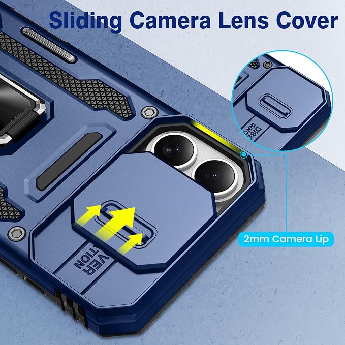 VEGO for iPhone 16 Plus Case with Privacy Screen Protector and Kickstand | Slide Camera Cover and Ring Kickstand Military Grade Heavy Duty Protection Cover for iPhone 16 Plus 6.7 Inch - Blue - Image 5