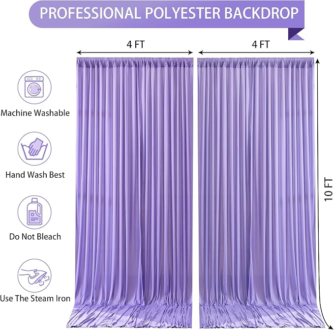 Lavender Backdrop Curtain 2 Panels-Wrinkle-Free Champagne Curtains Polyester Photography Drapes for Baby Shower Birthday Party Photo Background Backdrop Stand- 8 X10FT (Lavender) - Image 5