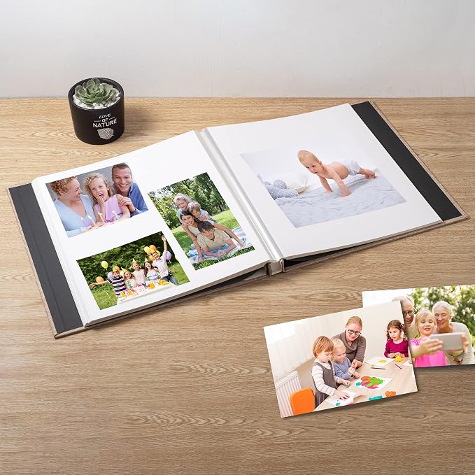 Large Photo Album Self Adhesive Scrapbook Album for 4×6 5×7 8×10 Pictures DIY Magnetic Linen Cover Album 40 Pages for Family Wedding Gifts with Metal Pen and Plastic Board - Image 3