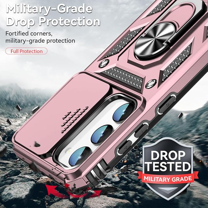 HNHYGETE for Galaxy S23 Plus Case with Screen Protector: [Military Grade 20ft. Drop Tested] Slide Camera Cover Ring Shockproof Protective Phone Case for - Samsung Galaxy S23 Plus (Rose Gold) - Image 3