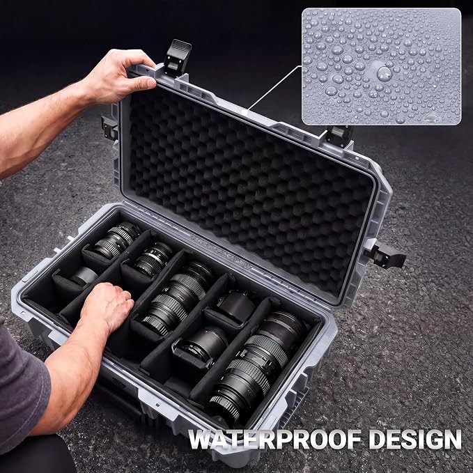 Relaxweex Rolling Camera Hard Case with 24 Padded Dividers & Wheels | Impact-resistant, Protective, Waterproof, Hard Shell Travel Case for Cameras, Lenses & Accessories, 26 x 20 x 10 Inch, Gray - Image 7