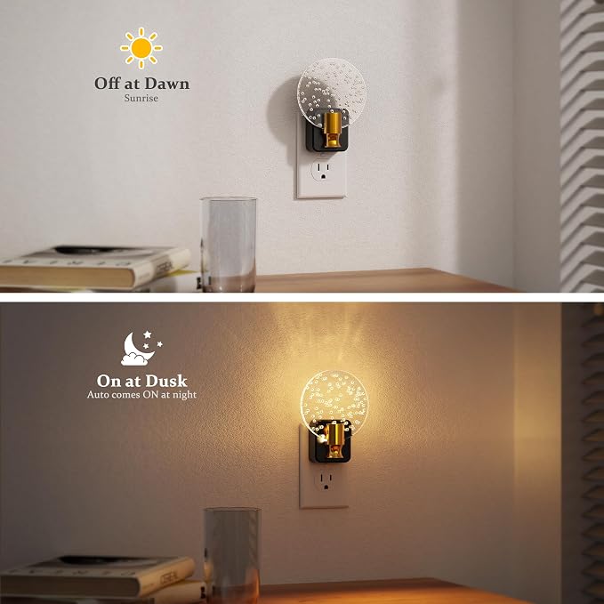 JandCase Night Light, Dimmable Night Lights Plug into Wall | Bubble Nightlight with Auto On/Off Light Sensor, 0-100LM LED Round Nightlights, 180°Rotatable Acrylic Nite Light for Hallway - Image 3