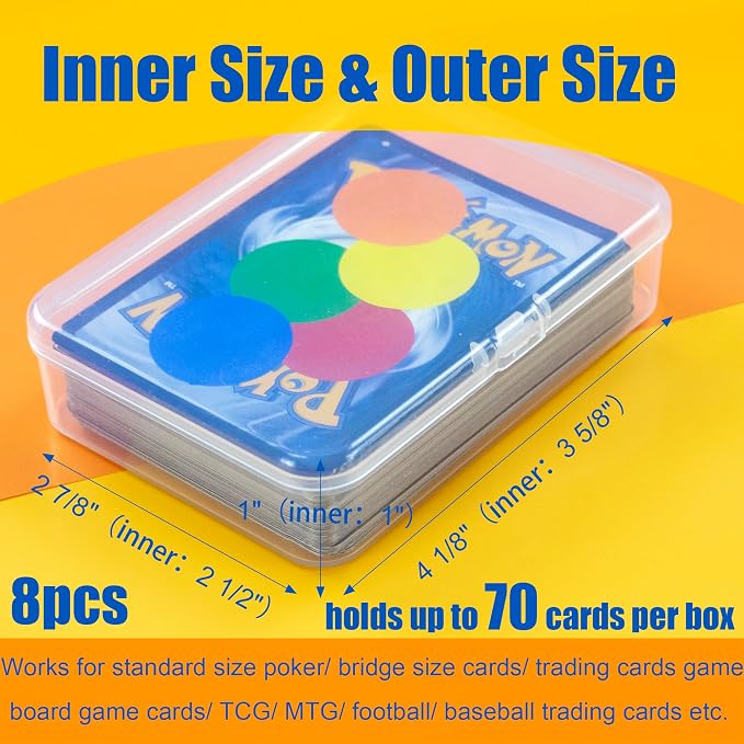 JINUPHION 8 Pcs Playing Card Case, Small Clear Box, Plastic Deck Box, Card Deck Holder, Game Card Storage Organizer (8 pcs Standard) (No Cards) - Image 2