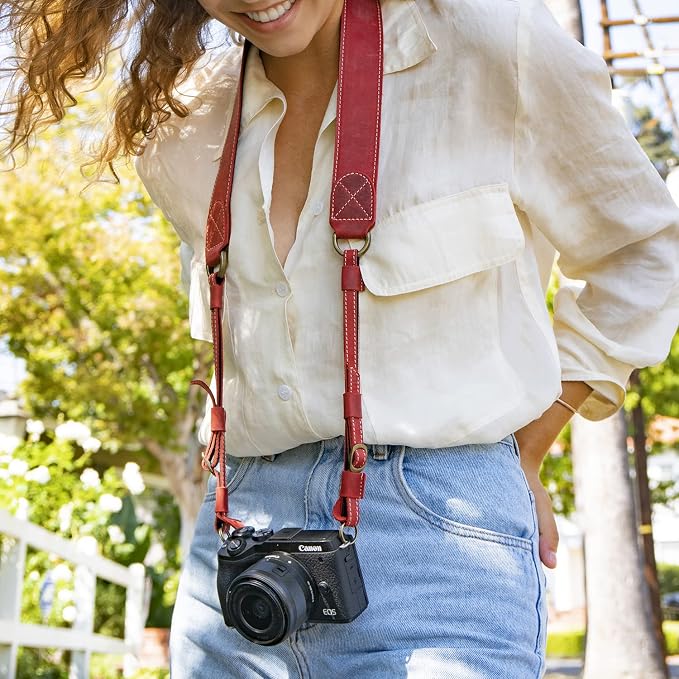 MegaGear SLR, DSLR Sierra Series Genuine Leather Camera Shoulder or Neck Strap,Red - Image 7