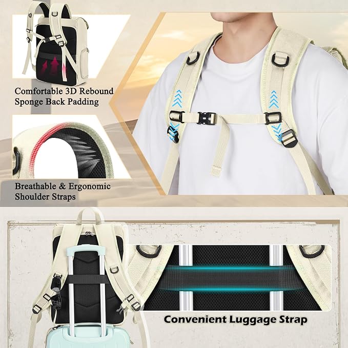 RAINSMORE Camera Backpack, DSLR SLR Mirrorless Camera Bag for Photographer | 15.6 Inch Vintage Canvas Camera Case with Laptop Compartment & Tripod Holder & Rain Cover for Sony Canon Nikon Fujifilm Beige - Image 7