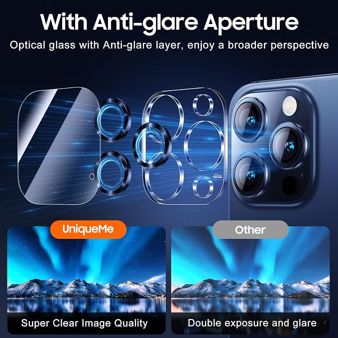 UniqueMe for 3 Pack iPhone 15 Pro/15 Pro Max Camera Lens Protector-Blue | Drop Protection, Case Friendly, 9H Tempered Glass,Camera Cover Screen, 2023 New Version - Image 4
