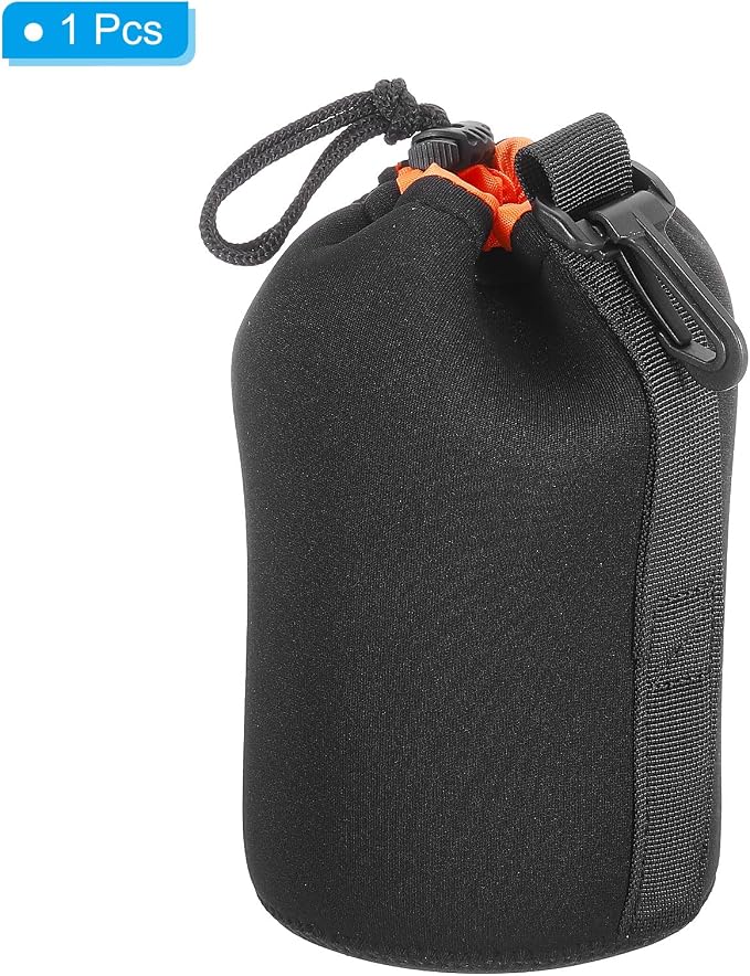 PATIKIL Camera Lens Bag - 3.7" x 7.1" Drawstring Lens Pouch with Thick Protective Neoprene, Case for DSLR Camera Lenses, Water-Resistant, Black, Orange - Image 3
