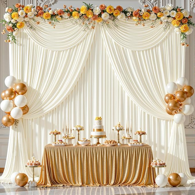 8ftx10ft Wrinkle Free Ivory Backdrop Curtain - 10 Feet Photography Backdrop Drapes, Silky Polyester Back Drop Cloth for Wedding Baby Shower Balloon Arch Background - Image 8