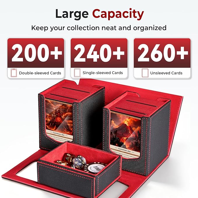Fabmaker Deck Box Compatible with MTG, Large Capacity Trading Card Storage | Box for Comman-der, All-in-One Leather Magnetic Closure Card Box with Tray, Card Box Compatible with Magic the Gathering - Image 2