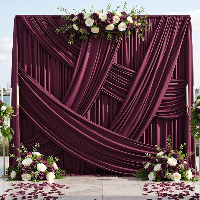 10x12 ft Burgundy Backdrop Curtains for Weddings, Birthdays and Photos | 2 Panels 5x12 ft, Wrinkle-Free Polyester Drapes, Washable, Ironable, 4 in Rod Pocket for Baby Showers Photography Background - Image 7